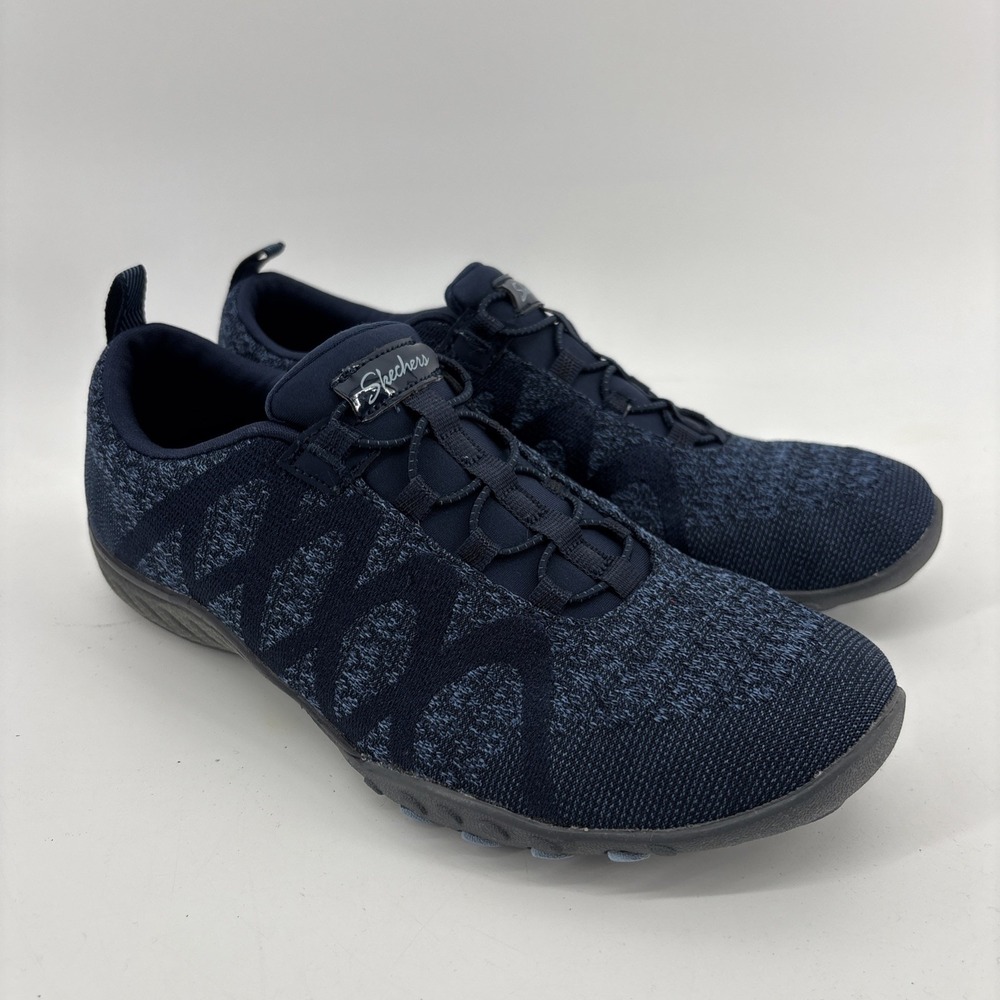 Skechers Breathe Easy Relaxed Fit Slip On Shoes Womens 7.5 Navy Blue Memory Foam